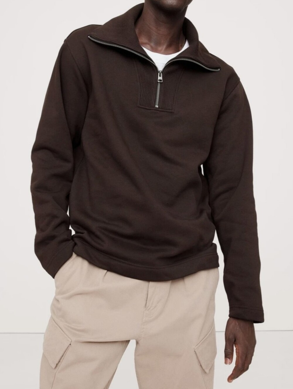 NWT Banana Republic brown fleece lined quarter zip pullover sweatshirt